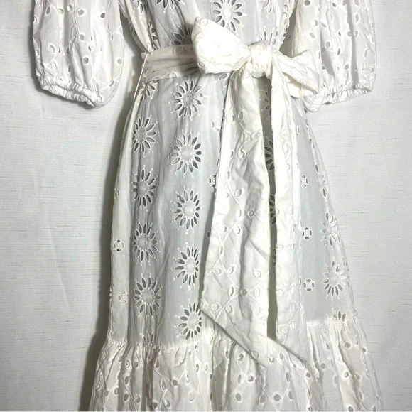 ZARA NWT WOMAN BELTED EMBROIDERED MIDI DRESS OYSTER WHITE Size S